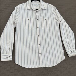 Calvin Klein Men’s Striped Button-Down Shirt Medium 100% Cotton Linen Style